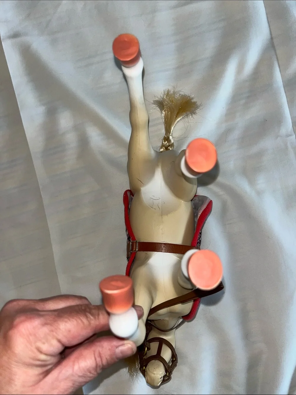 Battat Cream Toy 12” Horse Figurine with Floral Pink Saddle Blanket Bucket